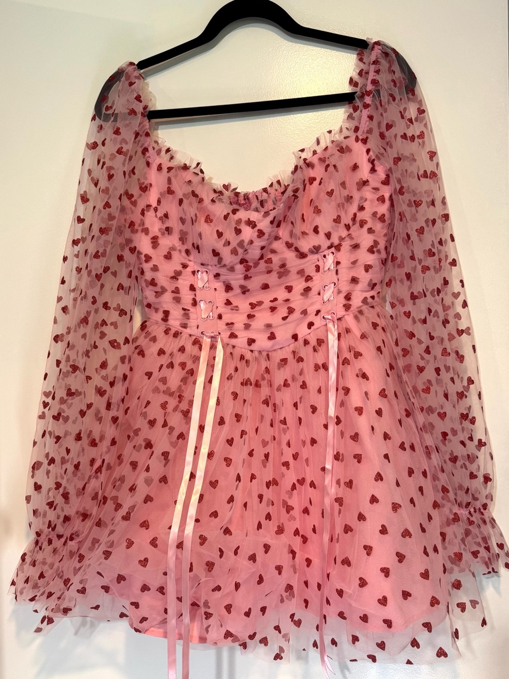 NWT Dolls Kill Sugar Thrillz Pink Glitter Heart Tulle Dress M
